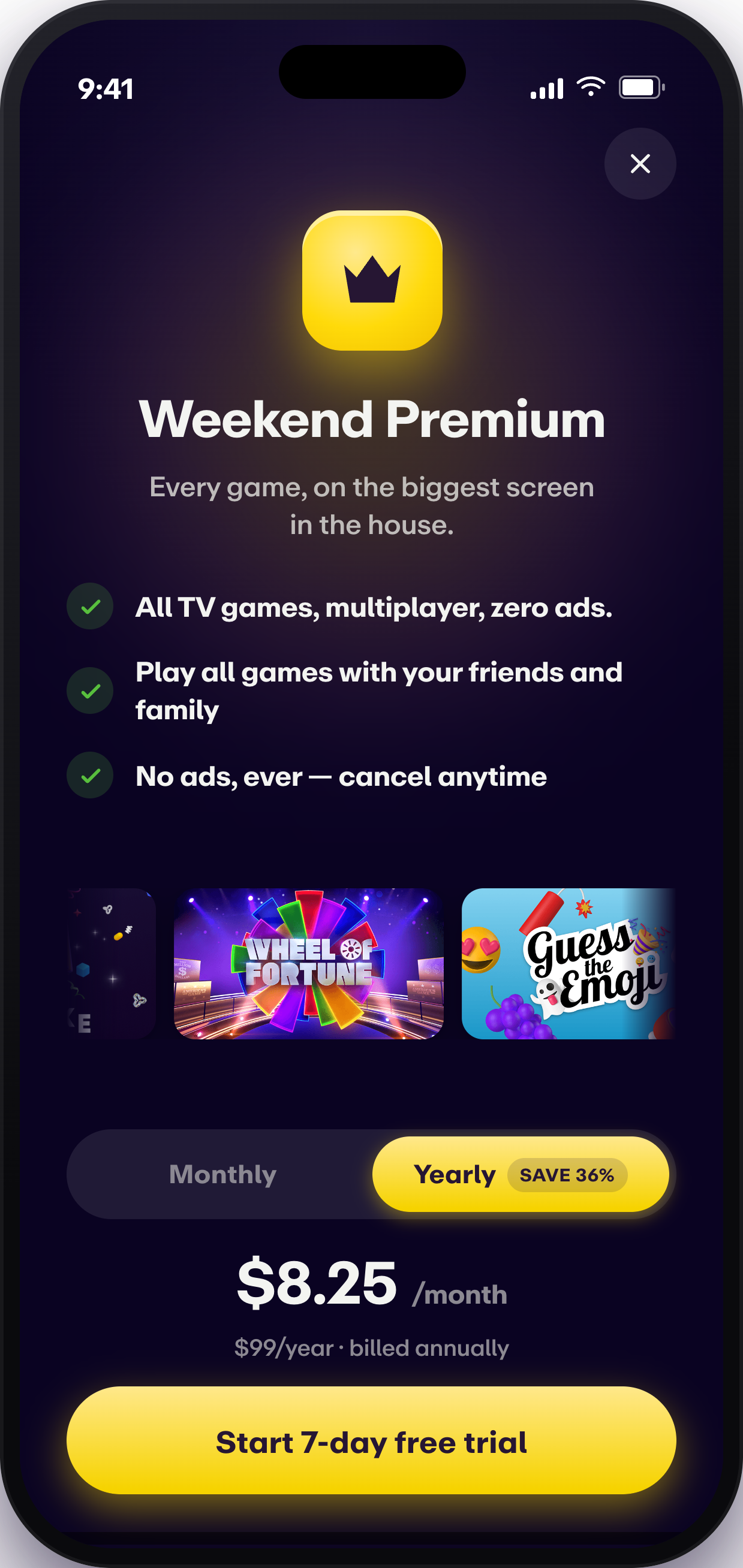 Weekend mobile — Weekend Premium subscription screen